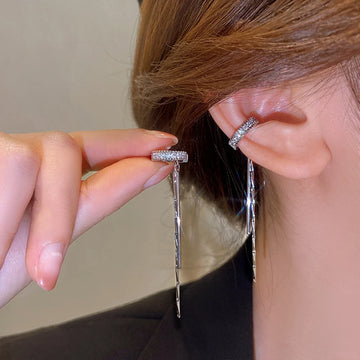 Silver Color Crystal Tassel Non-Piercing Cuff Ear Clip